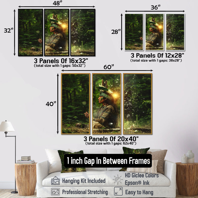Shaman Of The Forest Sunset - Native American Wall Art, ensemble d'impression, H 28 po x l 36 po x P 1 po
