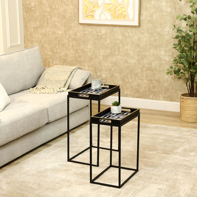Avron Metal Nesting Table for Living Room Furniture, Modern Nest of End Table, Side Tables with Glass Top