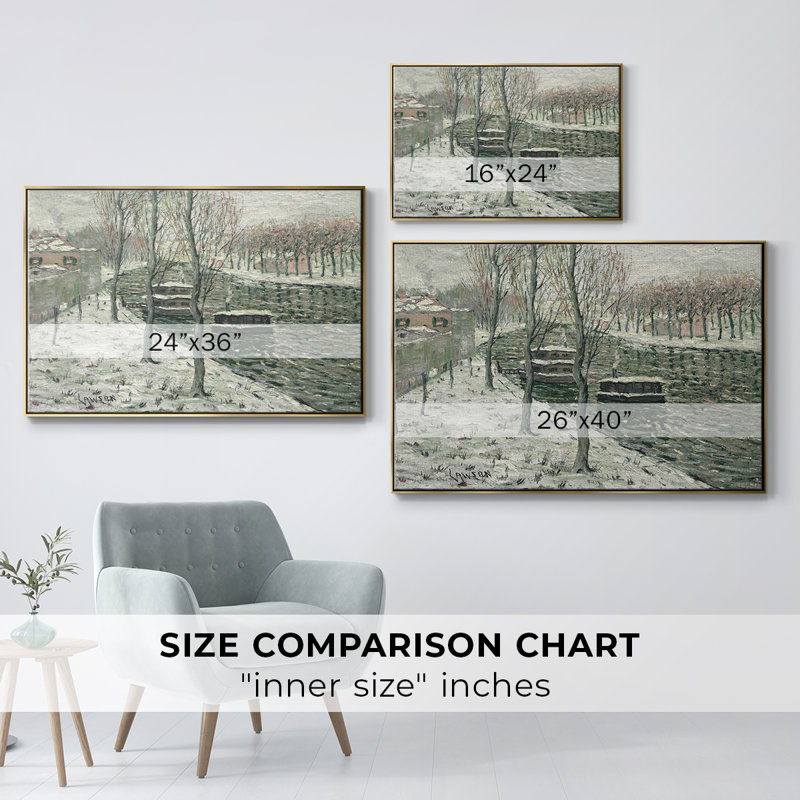 Paysage rétro -CLXVI, Toile avec cadre flottant or, H 27 po x l 41 po x P 2 po