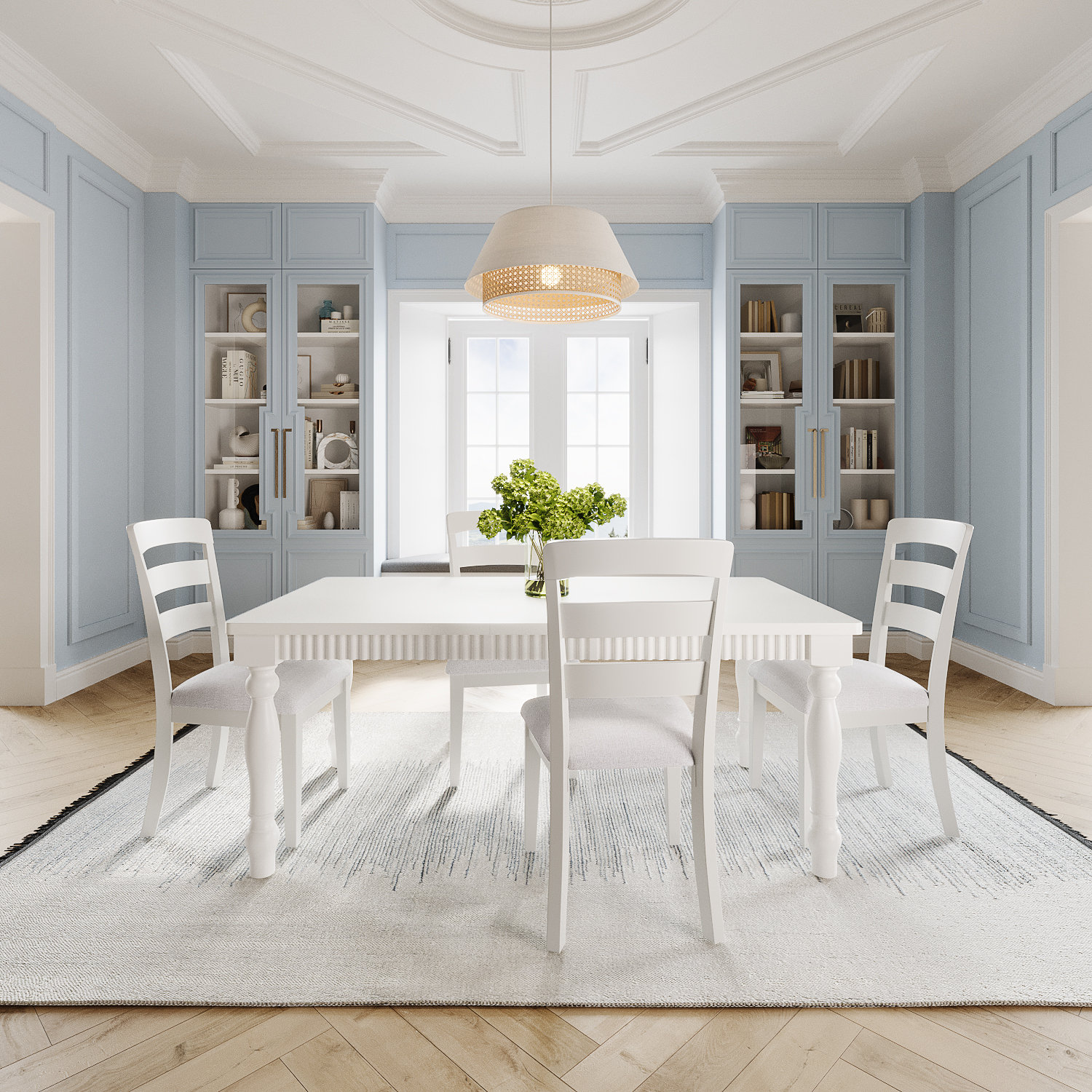 Alper Dining Table Set with Removable Leaf, 5 Pieces: Table, 4 Chairs, White