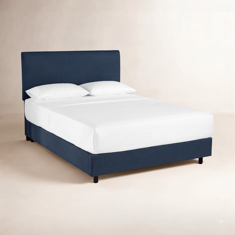 Lit plateforme tapissier Pyburn, Double, Classic Navy Linen