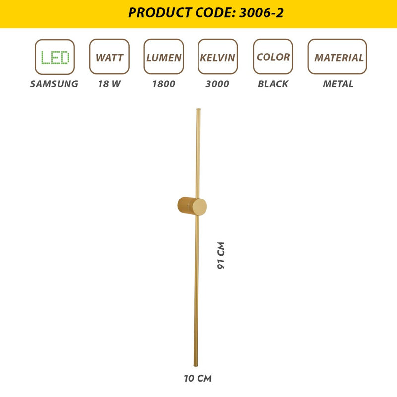 Modern Wall Lamp with Metal Body, Antique Finish, 35.8 x 3.9 x 3.9 inches | 1 x 18W Integral LED, 3000K, 1800 Lm | Stylish Scandinavian Design, Perfect for Glam & Novelty Decor in Living Room & Bedroom