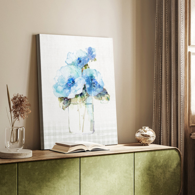 Fleurs vichy bleues II - Cavas enveloppés de galerie, H 36 po x l 24 po