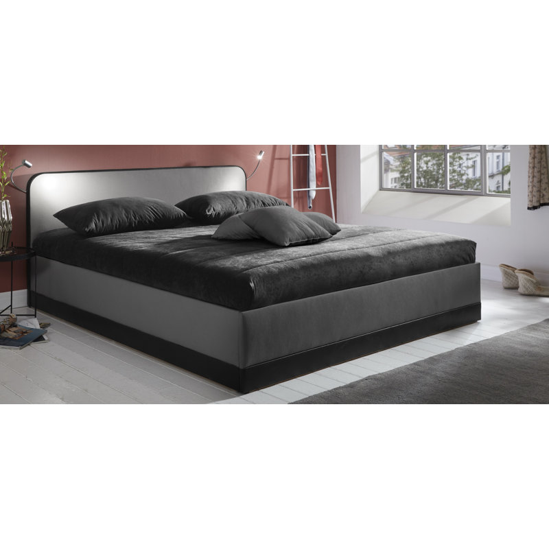 Rosso Upholstered Ottoman Storage Bed with Mattress, Grey, 140 x 200 cm, Bonnell sprung mattress,H2
