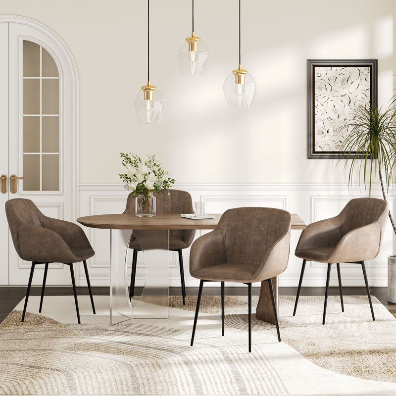 Modern Faux Leather Upholstered Dining Chairs with Metal Legs, 4, Dark Brown PU