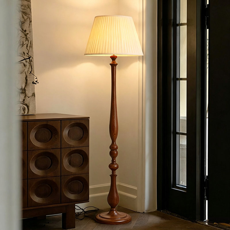Beige-blanc + coton et lin brun clair + lampes sur pied de forme libre en bois massif