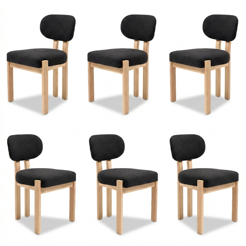 Chaises de salle à manger en bois Ahn, chaises de salle à manger rembourrées en tissu moderne, 6, Noir