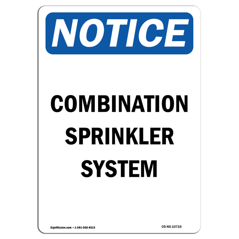 Osha Notice - Combination Sprinkler System Sign, 24" H x 18" W x 0.1" D