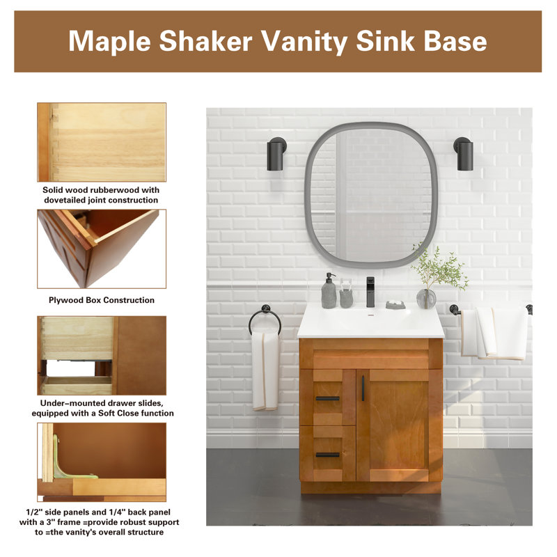30'' Bathroom Vanity Sink Base with Drawers Cabinet in Maple Shaker