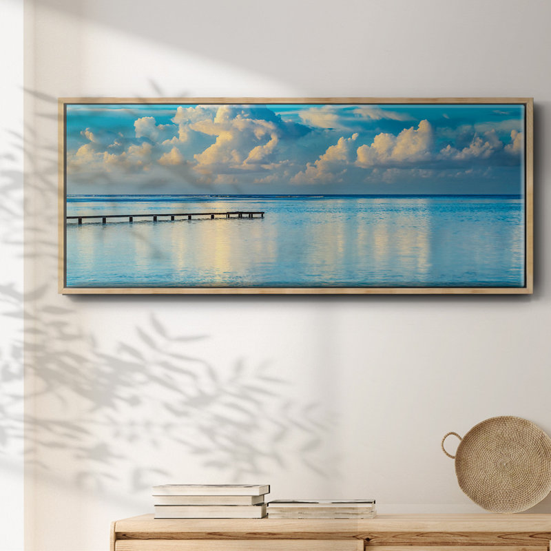 Sunrise Dock - reproduction de cadre flottant sur toile, Naturel, H 20 po x l 50 po x P 1,5 po