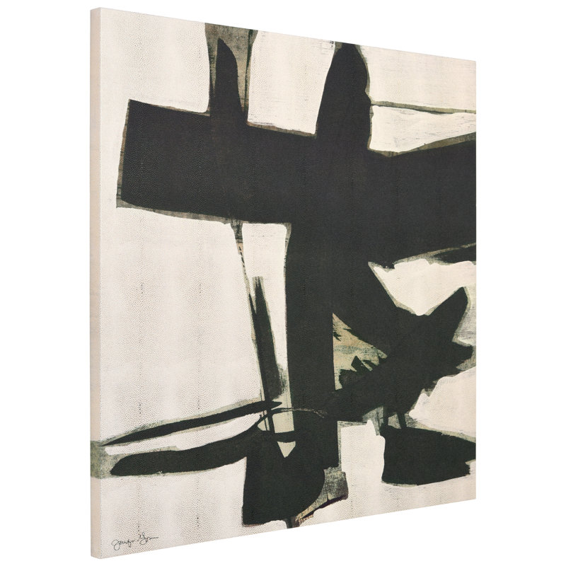 Bold Abstraction II Black and White Canvas Wall Art with Gold Shagreen