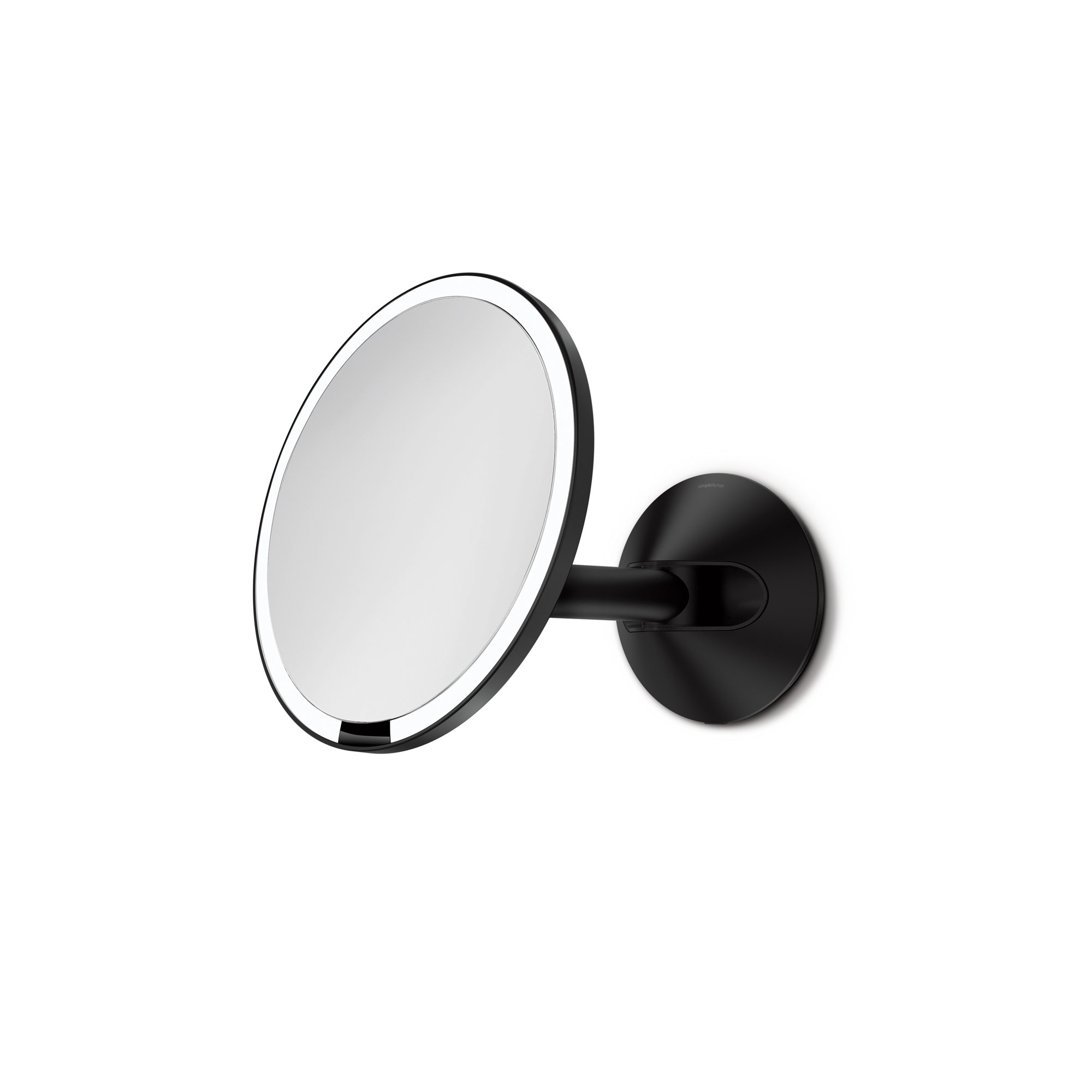 Simplehuman 8" Round Wall Mount Sensor Makeup Mirror, 5X Magnification, Hard-Wired, Stainless Steel, Black
