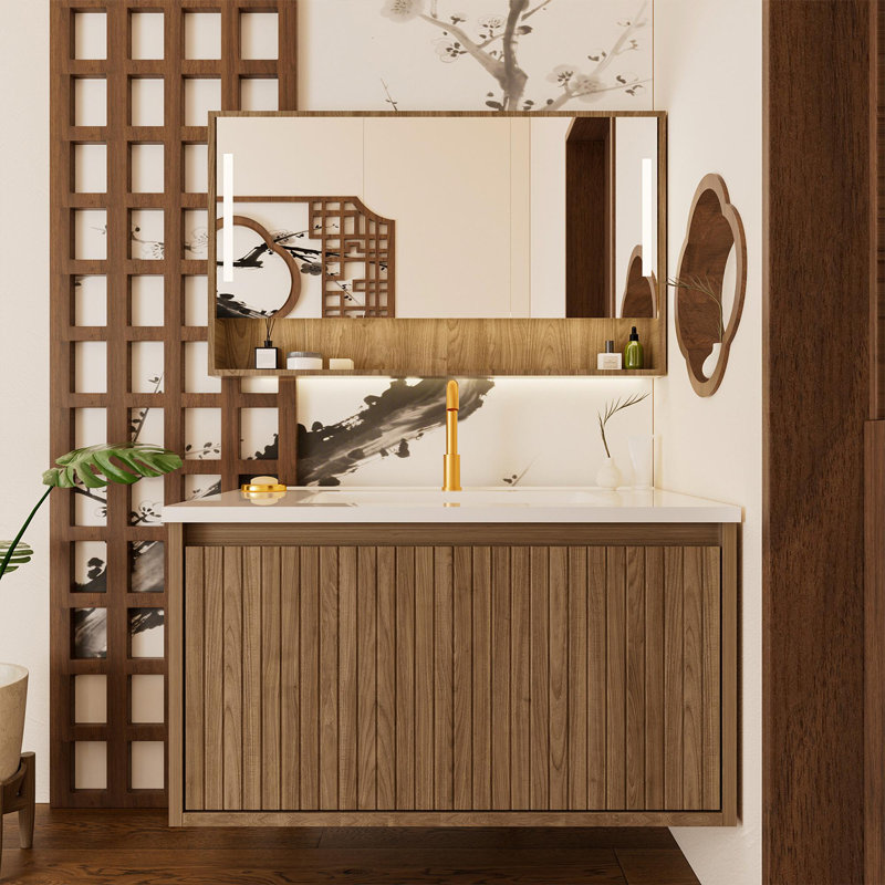 Meuble-lavabo 30 po avec lavabo en céramique, Noyer