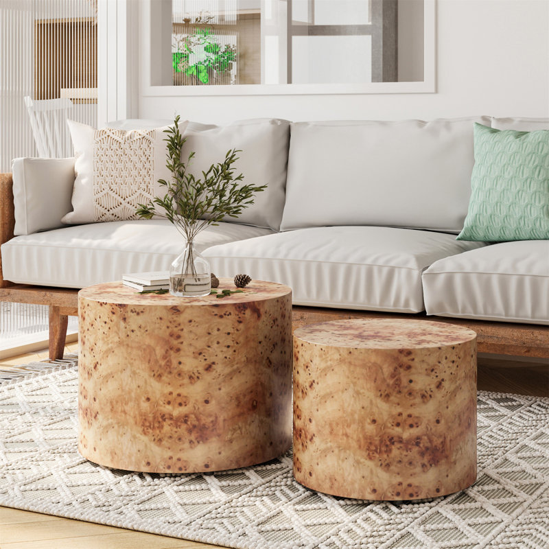 Ensemble de tables basses gigognes de style campagnard avec placage de ronce durable et aucun assemblage requis, parfait pour le salon et la chambre