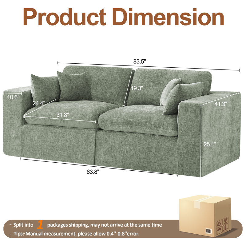 Canapé en chenille, H 25,1 po x l 83,5 po x P 41,3 po, Vert