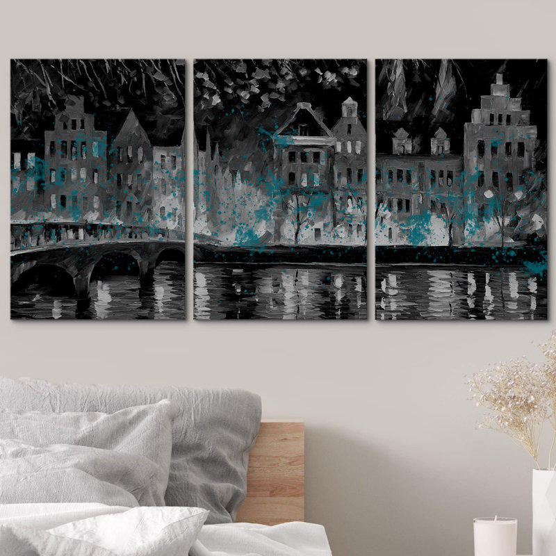 Blue River Bridge, décorations murales pour le salon de la chambre à coucher, Toile tendue, H 24 po x l 48 po
