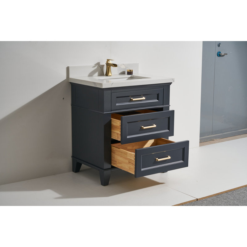 Ensemble de meuble-lavabo en bois massif 31 po Baxlee avec comptoir en quartz et lavabo sous comptoir
