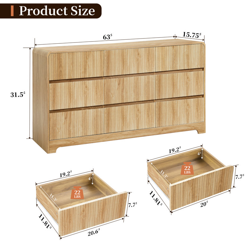 Servidia 9-Drawer Dresser (63" W), Yellow