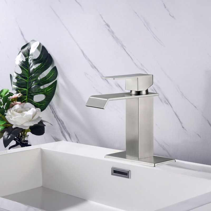 Waterfall Spout Bathroom Faucet,Single Handle Bathroom Vanity Sink Faucet, Brushed Nickel