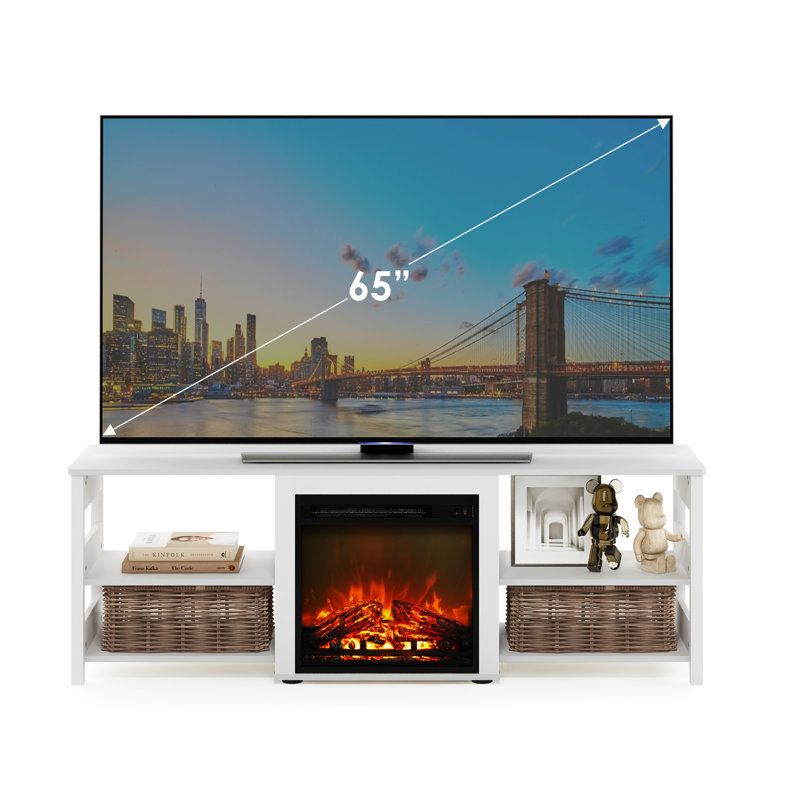 Storage Credenza for 70" TV Stand with Fireplace, White