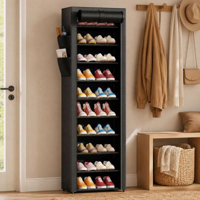 Range-chaussures noir à 10 niveaux avec housse et pochette de rangement latérale