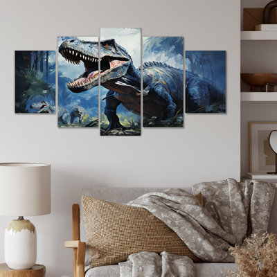 Ancien dinosaure bleu et gris I - toile d'art mural à multiples panneaux Dinosaur