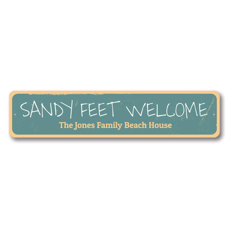 Plaque en aluminium Sandy Feet Welcome, H 6 po x l 24 po x P 0,06 po