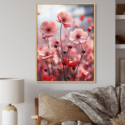 Champ de fleurs rose cramoisi I - art mural floral salon