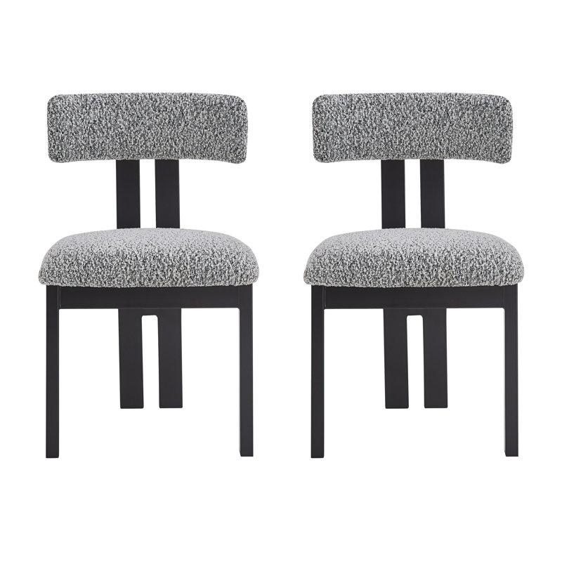 Chaises de salle à manger rembourrées Mathel, Boucle noire et blanche / cadre noir, 2