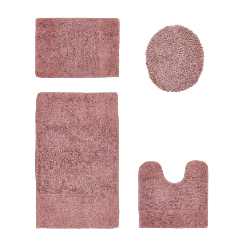 Ensemble de tapis pour salle de bain 100% coton 2155 GSM de qualité supérieure Granada, certifié OEKO-TEX®, envers en latex antidérapant, touffeté moelleux, super absorbant et lavable à la machine pour salle de bain, douche, baignoire et meuble-lavabo, rose
