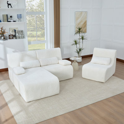 Canapé modulaire moderne de 98 po sans canapé en forme de L Canapé confortable pour le salon, beige