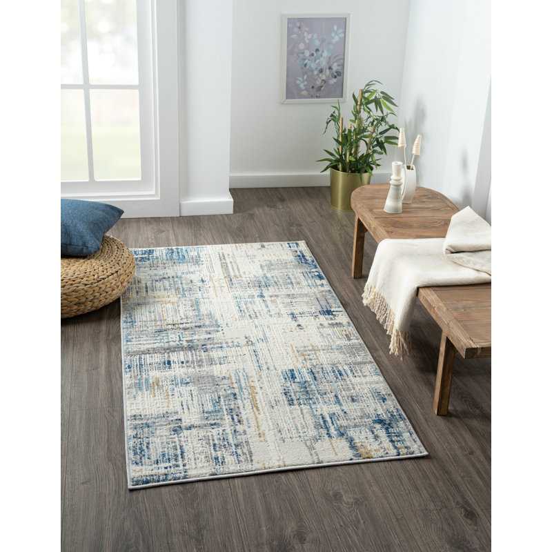 Saskia Beige/Blue Rug, Rectangular 80 x 150cm