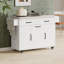 Îlot de cuisine avec armoire de rangement pour poubelle, chariot de cuisine avec abattant, support à épices, porte-serviettes et tiroir, îlot de cuisine sur roulettes avec tablette réglable, blanc-201175491