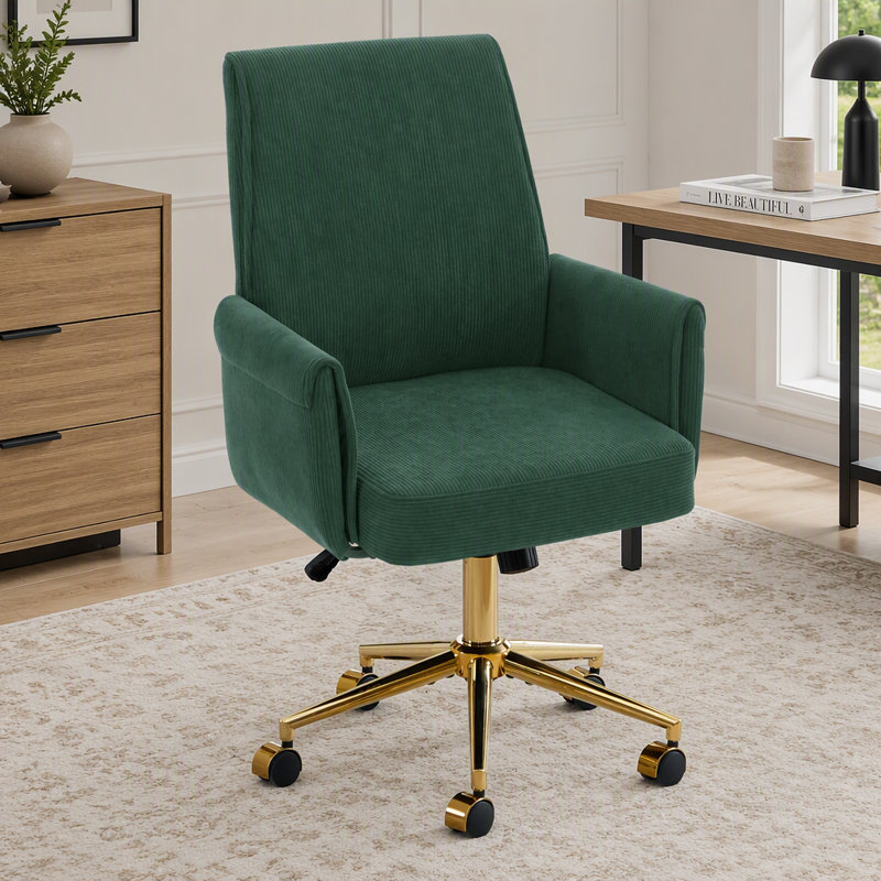Chaise de bureau ergonomique à dossier mi-haut et relevable, revêtue de tissu rayé pour un confort optimal au travail et pendant les études.