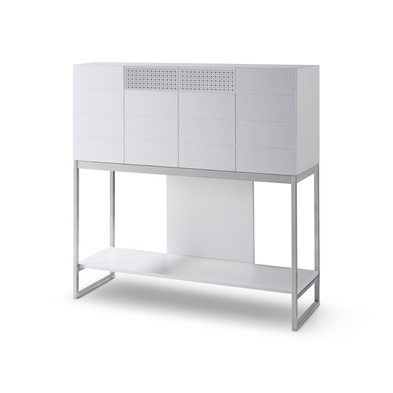 Hamayel Stainless Steel Secretary Desk, Dark Chrome, White