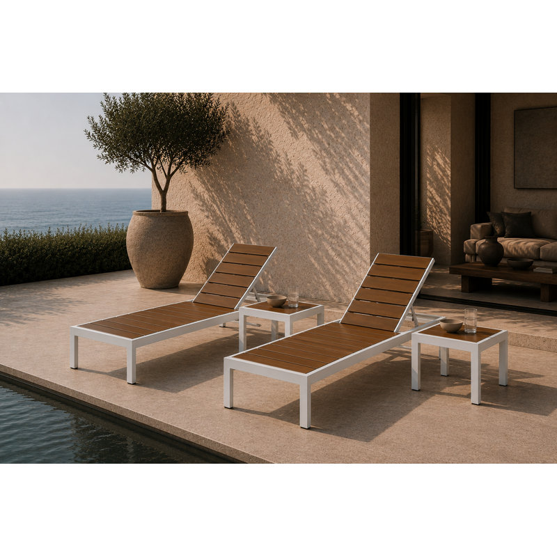 Ensemble de chaises longues inclinables de 76 po 4 pièces Devan, Brun / blanc