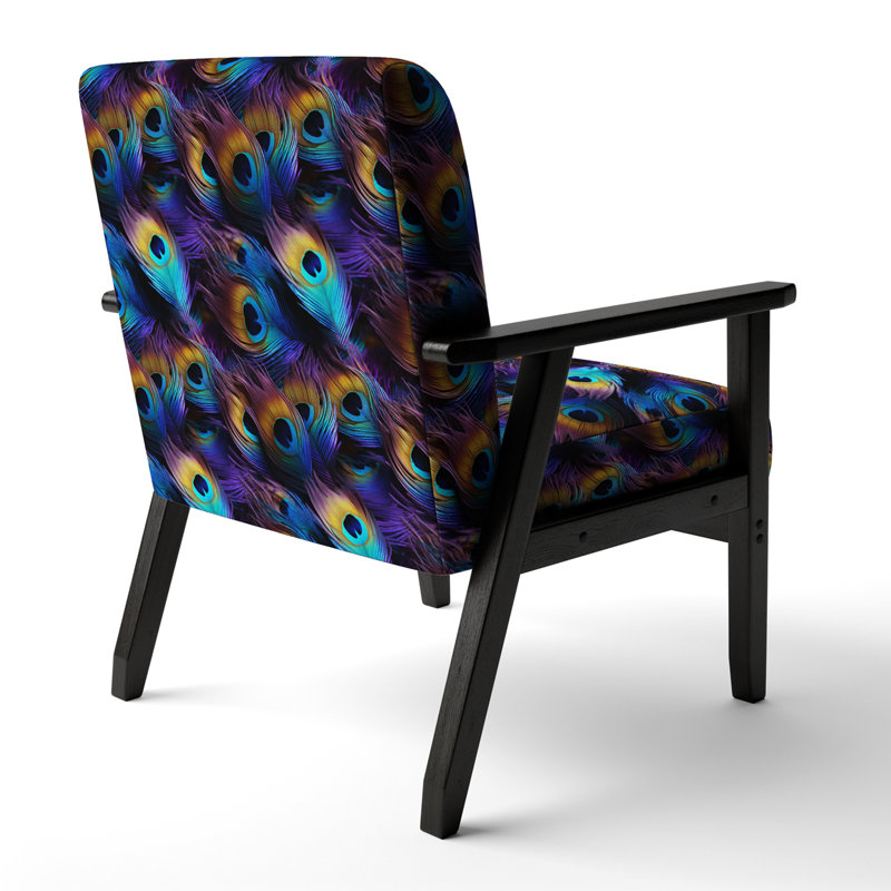 Fauteuil rembourré glamour bleu et mauve avec plumes de paon