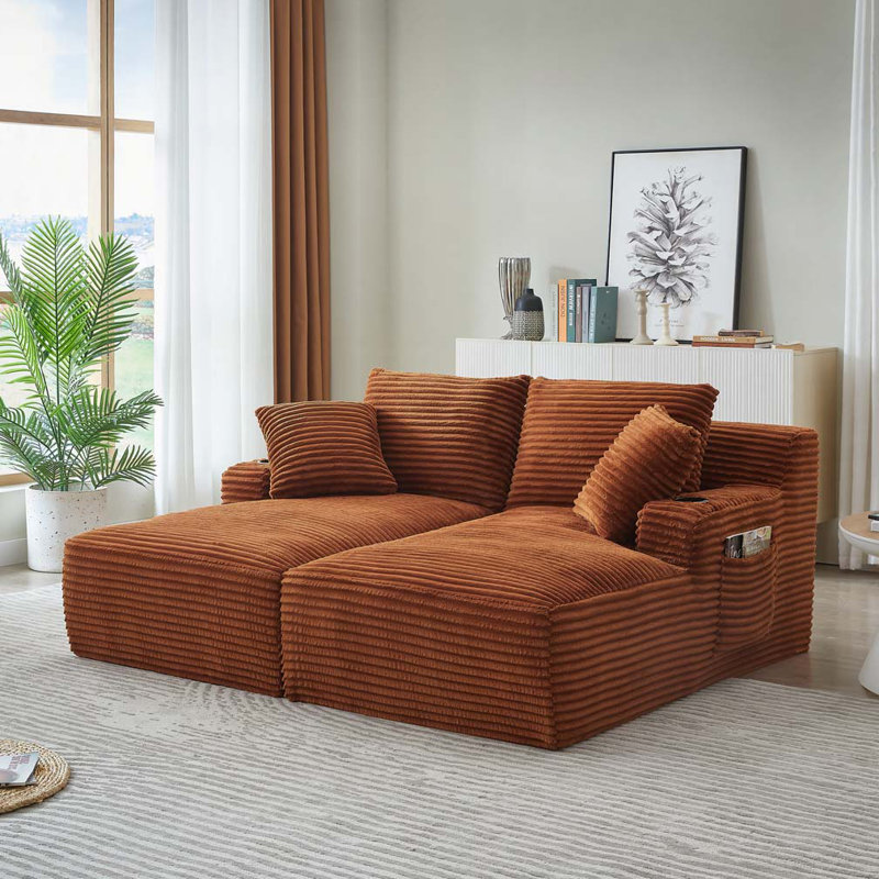Canapé en velours côtelé double Corduroy, Orange, H 28,7 po x l 70,9 po x P 61,8 po