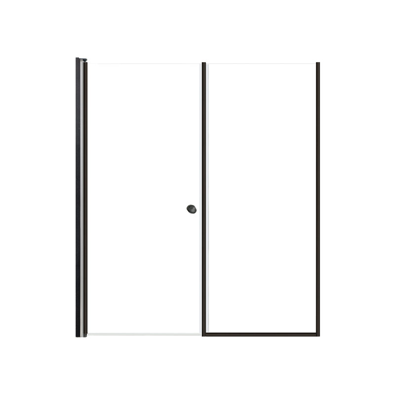 Lyna 60-in x 70-in Pivot Shower Door And Fixed Panel With 1/4-in Clear Glass And Double-Sided Knob Handles, Brushed Stainless