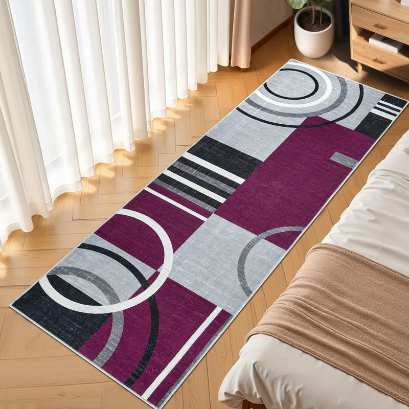 Washable Area Rug Modern Geometric Accent Rug, Non-Slip Contemporary Floor Mats, Stain-Resistant Soft Low Pile Indoor Carpet for Bedroom, Nursery, Living Room