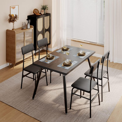 Clorinda 4-Person 5-Piece Rectangular Dining Set with Upholstered Chairs and Metal Frame