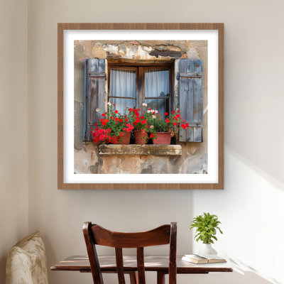 Fleurs sur le rebord - Reproduction mate encadrée beige pour la décoration
