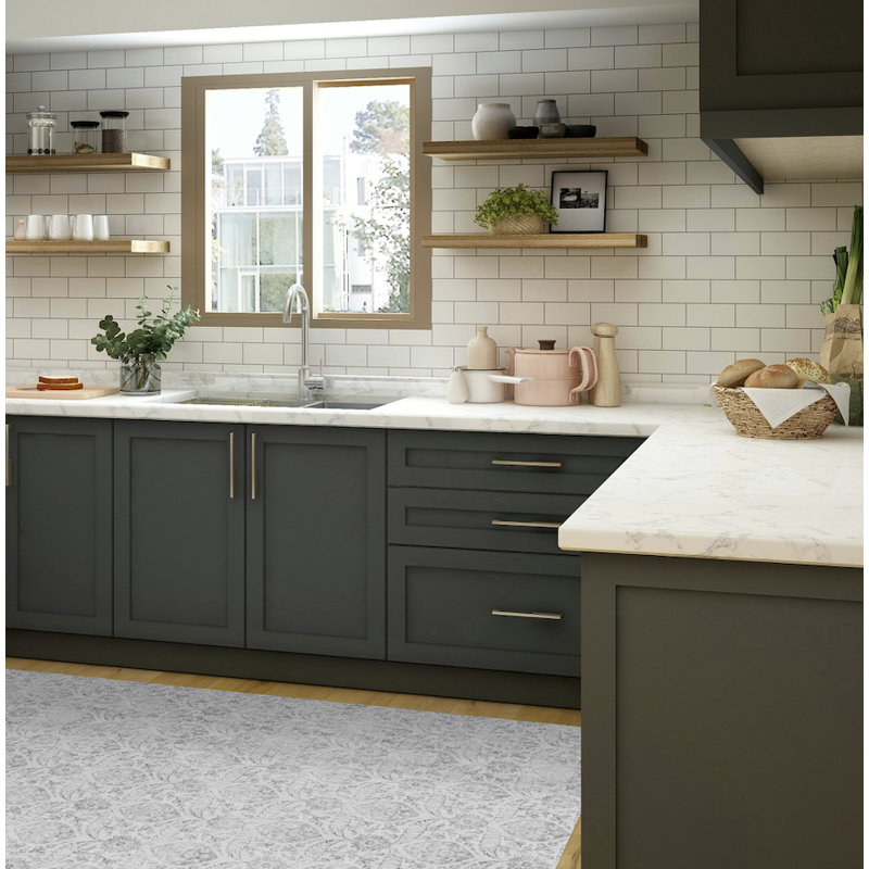 Agra Gray Cushioned Kitchen Mat, Rectangle 3' x 9'