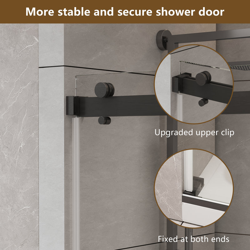 56 to 60'' W x 76'' H Frameless Shower Door, Double Sliding Shower Door with Premium 1/4" (6mm) Thick Tempered Glass, Stainless Steel, Matte Black