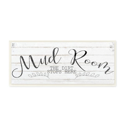 Mud Room the Dirt Stops Here Black and White Planked Look by Kimberly Allen - Textual Art Print