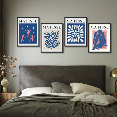" Matisse-Inspired Blue And Pink Modern Artwork Minimalist Wall Art Decor " 4 - Pieces