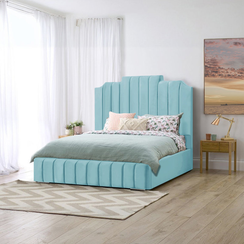 Alyshea Upholstered Bed, Double (4'6), Sky Blue