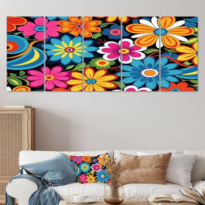 Ophelie - Fleurs murales sur toile 5 pièces