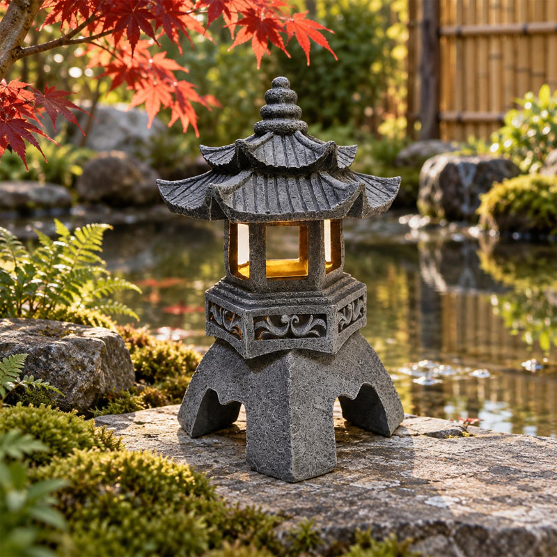 Statue solaire de jardin avec lanterne solaire pagode solaire zen