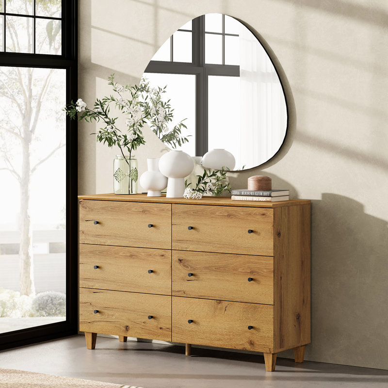 Lysiane Bedroom Dresser With 6 Drawers, Wood Chest Of Drawer, Brown
